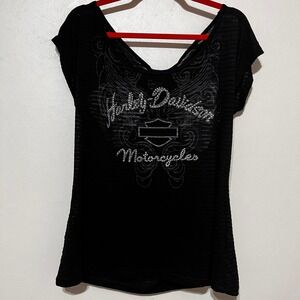 Harley Davidson Women's Size XL Black Sheer Tshirt Short Sleeves